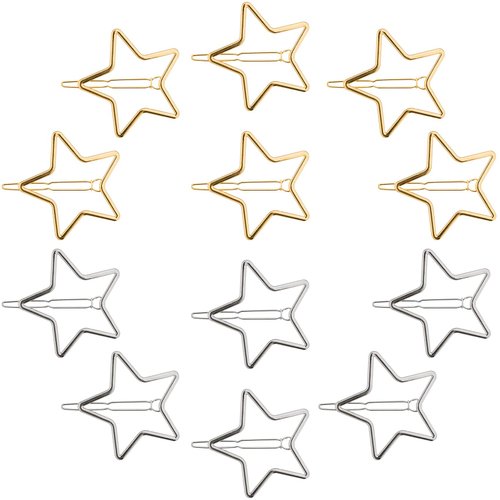 PAGOW 12PCS Star Hair Clip Valentine Pin Exquisite Hollow Barrettes Chic Metal Clamp Fashion y2k Headpieces Decoration Stylish Frame Gift for Women Girl (Gold,Silver)