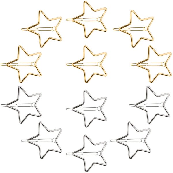 PAGOW 12PCS Star Hair Clip Valentine Pin Exquisite Hollow Barrettes Chic Metal Clamp Fashion y2k Headpieces Decoration Stylish Frame Gift for Women Girl (Gold,Silver)