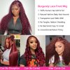 24 Inch Burgundy Lace Front Wigs Human Hair Wigs for Black Women 99J Deep Wave Wigs Glueless Wet and Wavy Red Colored Curly Human Hair Wig Pre Plucked 13x4 Transparent Lace Frontal Wigs 180% Density