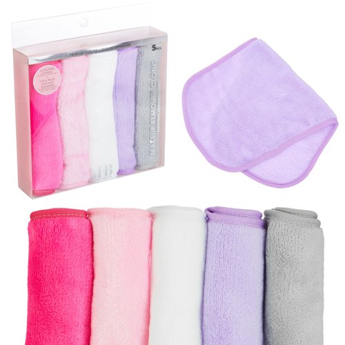 Expressions 5pc Makeup Remover Cloths - Machine Washable Microfiber Makeup Remover Cloth Bundle, Non-Toxic Makeup Removing Cloths/Eco-Friendly Face Cloth Set
