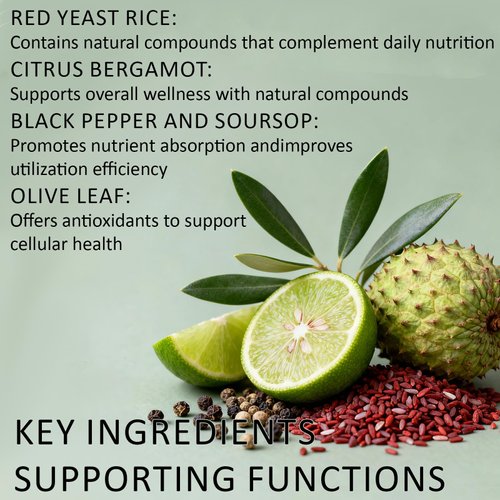 XUHUIT Red Yeast Rice Drops - Wellness Blend with Soursop,Citrus Bergamot Olive Leaf, Vitamins B & C, Plant-Based, Non-GMO, Vegan Supplement, 2 fl.oz. (1)