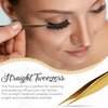 Obiko Eyelash Extension Tweezers Set 2 Piece Golden Straight And Curved Lash Tweezer Set For Women,Ideal For Precise Application And Correction