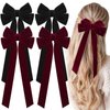 Velvet Hair Bows with Alligator Clips - 4 PCS Hair Accessories for Women, Girls, Teens, and Toddlers - Burgundy and Black Bows