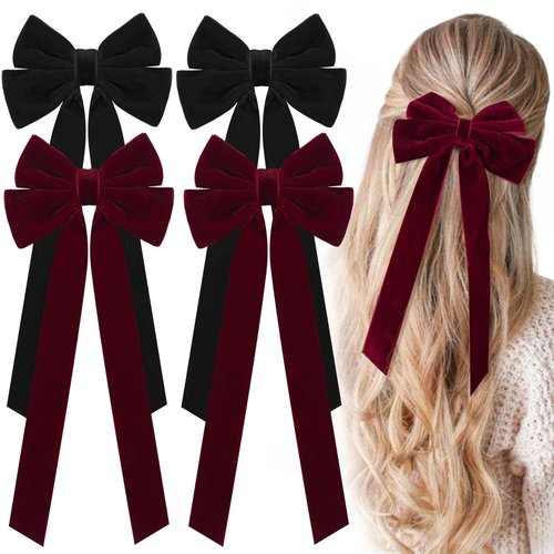 Velvet Hair Bows with Alligator Clips - 4 PCS Hair Accessories for Women, Girls, Teens, and Toddl...