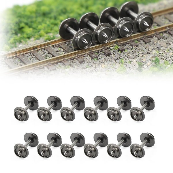 N Scale Metal Wheel Sets 6 Pairs / 12 Pairs 6.85mm/ 0.27inch DC Wheels Metal Axle for Model Trains Trucks HP09150 (12)