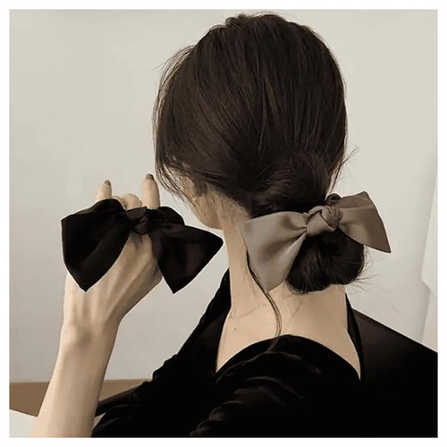 Andelaisi Boho Silk Hair Bow Rope Scrunchies Black Silky Bow Hair Band Hair Ties Vintage Elastic ...