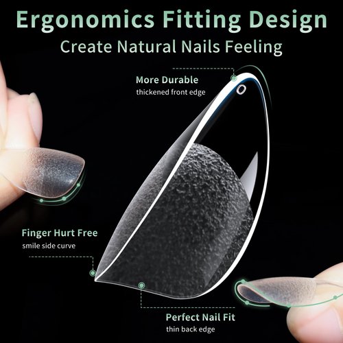 Short Almond Nail Tips, 216pcs Acrylic Fake Nails Soft Gel X Nail Tips, Full Cover Pre-Shaped Matte Clear Press on Nails for Extension, Diy at Home Manicure 12 Sizes