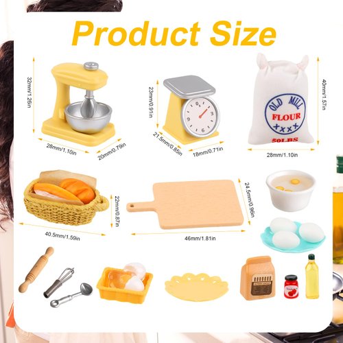Miniature Food Toys Set, 1 : 12 Dollhouse Miniatures Play Kitchen Accessories Flour Egg Bread Resin Dollhouse Decor Food Mini Statue Model Doll House Miniatures Items for Kids Birthday