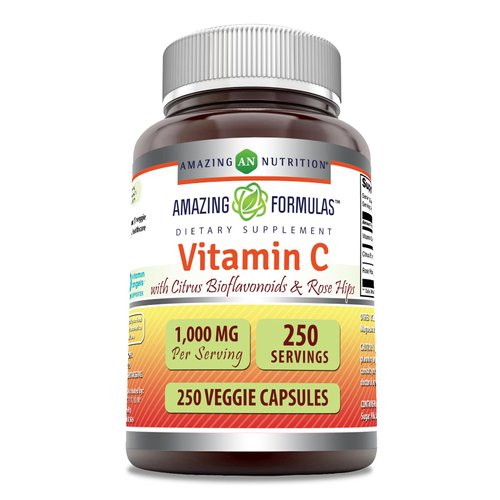 Amazing Formulas Vitamin C (Ascorbic Acid) - 1000mg with Rose HIPS & Citrus Bioflavonoids -Promotes Immune Function -Supports Healthy Aging -Non-GMO, Gluten Free (250 Veggie Capsules)