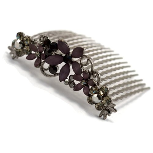 Medium Decorative Hair Comb Rhinestone Crystal Frosted Flowers Bridal Hair Comb, Black