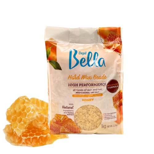 Depil Bella Hard Wax Beads Honey 2.2 lbs for Hair Removal | Professional Hair Removal | Body and Face Wax Beads | Suitable for All Skin and Hair Types | Natural Ingredients with Honey Extract