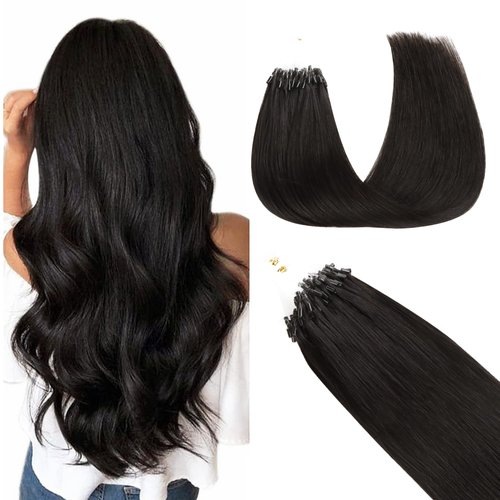GOO GOO Micro Link Hair Extensions Real Human Hair, 22inch 50g 50S, Cold Fusion Micro Bead Extensions, Invisible Micro Hair Extensions, 1B Natural black