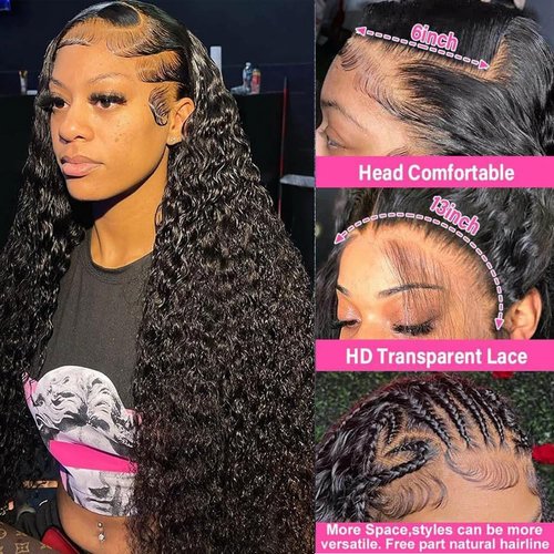 IJFMMEL 13x6 Full Lace Front Wigs Human Hair 200 Density Deep Wave Curly HD Transparent Lace Frontal Wigs Human Hair for Women Glueless Wigs Human Hair Pre Plucked with Baby Hair 22 Inch