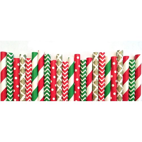 Pack of 150 Christmas Paper Straws in Red, Green and Gold. Holiday Straws, Vintage Party Supplies, Santa Red & Emerald Elf Green Straws