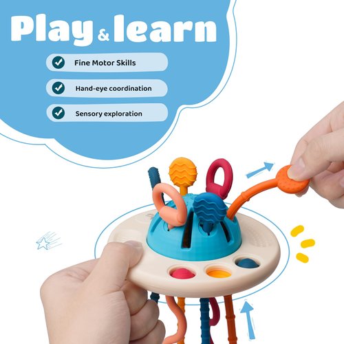 LiKee Montessori Toys for Baby 1+ Years Old, Sensory Development Toys for Toddlers 1-3, Silicone Pull String Travel Toy for 18+ Months, Gift for Baby Shower Infants Car Seat High Chair