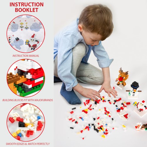 Erweicet 4 Pack 655PCS Christmas Building Block Toys Christmas Claus Snowman Elk Sleigh Building Kit Set for Kids Boys Girls Teens Christmas Stocking Stuffers Gifts
