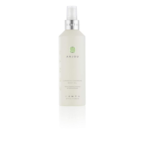 Zents Luminous Cashmere Body Oil (Anjou Fragrance), Soften and Moisturize Skin with Vitamin E and Organic Coconut Oil, 8 fl oz