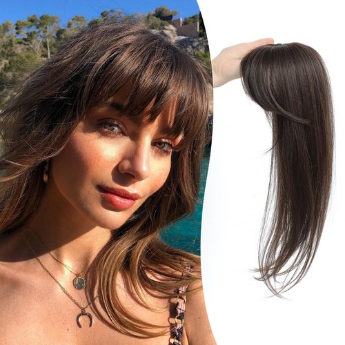 PANEWAY Bangs Hair Clip in Bangs Clip Fake Bangs with Topper 360°Cover Clip in Bangs for Women Brown Air Bangs Hairpieces for Women Curved Bangs for Daily Wear