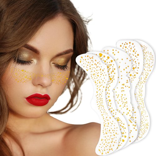 Sparkle Freckles for Women Face Tattoo Gold Speckles Makeup Patches Glow Up Sweatproof Waterproof Temporary Tattoos Cute Glitter Makeup Accessories Star Fake Faux Glitter Freckles Cosmetic, 5 Pcs