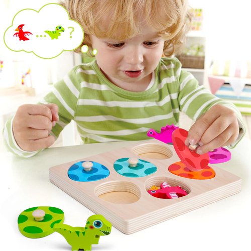 AuntyFey Dinosaur Wooden Toddler Puzzle 1-3, Montessori Toys for 1 2 3 Year Old, Dinosaur Eggs Peg Puzzles, Kid Wooden Puzzles Ages 2-4, Dinosaur Toy for Toddler Kid, Preschool Education Learning Toys