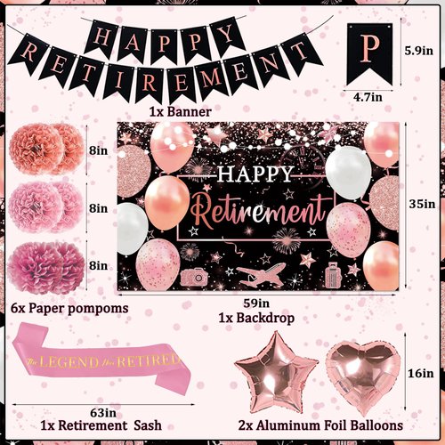 Retirement Party Decorations Women Rose Gold Happy Retirement Decorations Happy Retirement Banner Backdrop Honeycomb Centerpiece Sash Greeting Card Hanging Swirls Retirement Party Supplies