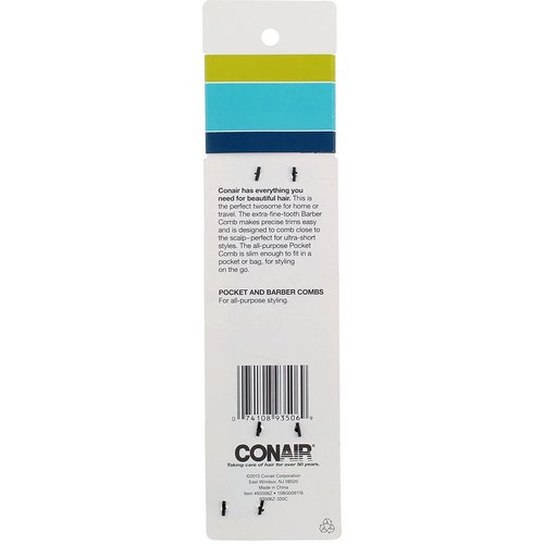 Conair Hard Rubber Pocket and Barber Comb 2 ea (Pack of 2)