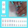 24pcs Square Press on Nails Medium Fake Nails Glossy Glue on Nails Blue Green with Butterfly Nail Sequin Design False Nails Acrylic Full Cover Stick on Nails for Women Manicure