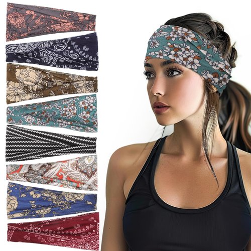 obeoby Headbands for Women, 8 Pack Boho Style Headbands Non Slip Fashion Wide Headband Hair Wrap for Daily Use Sport Yoga Running