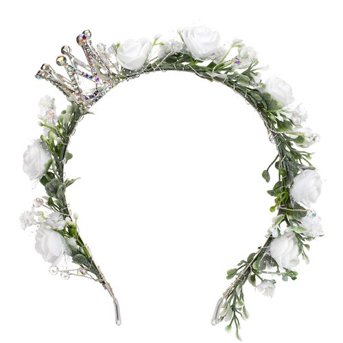 KorViSHOW Green Flower Crown Headband - Fairy Floral Headpiece Flower Girl Hair Accessory Girls Women Birthday Wedding Renaissance Party Photoshoot Props