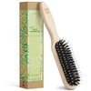 Natural Boar Bristle Hair Brush for Women, Men, Kids; Dry and Wet Detangling Hair Brush Gently Enhances Shine, Smooths Frizz and Prevents Breakage in Fine and Straight, Thick and Curly Hair (long)