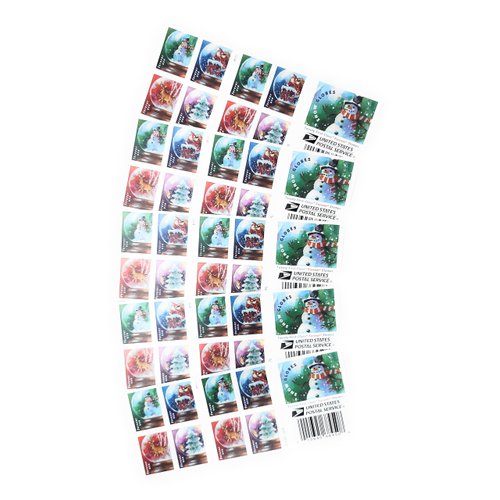Snow Globes (5 Booklets of 20) Forever Postage Stamps (A Snowman, Santa Claus Poised on a Chimney, a Majestic Deer, and a Christmas Tree) 2023 Scott #5816-5819