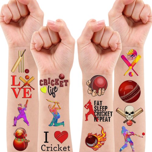 101 PCS Cricket Ball Sports Temporary Tattoos Themed Birthday Party Decorations Favors Supplies Décor Funny Baseball Sport Ball Picks Tattoo Stickers Gifts For Game Boys Girls Classroom School Prizes