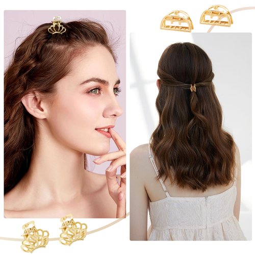 CWJCYTNSN 16PCS Small Metal Hair Claw Clips, Gold Mini Hair Clips for Thin Thick Hair, Cute Tiny Hair Clips, Little Flower Hair Jaw Clamps, Nonslip Bangs Pins Hair Accessories for Women Girls
