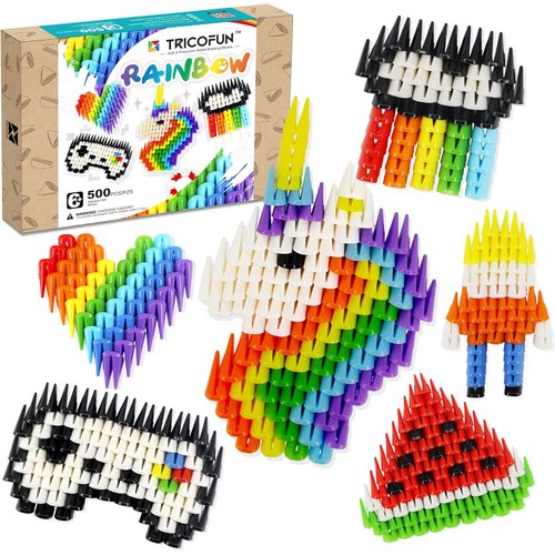 Tricofun 500 Pieces Soft Building Blocks Kids Rainbow Mix Set STEM Toys Educational Building Toys kit Interlocking Silicone Rubber for Preschool Kids Boys and Girls Aged 6 (MIX01)