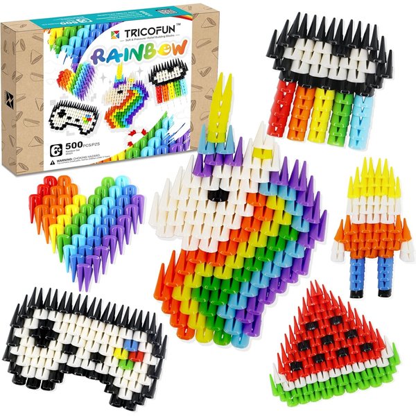 Tricofun 500 Pieces Soft Building Blocks Kids Rainbow Mix Set STEM Toys Educational Building Toys kit Interlocking Silicone Rubber for Preschool Kids Boys and Girls Aged 6 (MIX01)