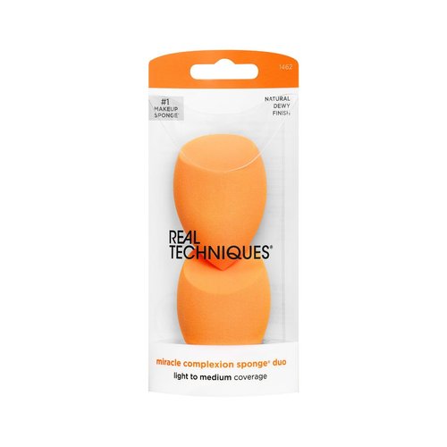 Real Techniques Miracle Complexion Sponge Duo, Makeup Blending Sponge, For Foundation, Offers Light To Medium Coverage, Natural, Dewy Makeup, Orange Sponge, Packaging May Vary, 2 Count