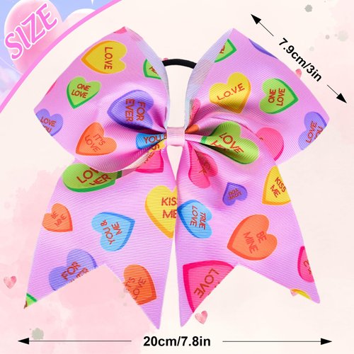 Whaline 4Pcs Valentine's Day Cheer Hair Bows Scrunchies Romantic Conversation Heart Prints Grosgrain Ribbon Bow Hair Band Candy Heart Ponytail Holder for Women Birthday Costume Supplies