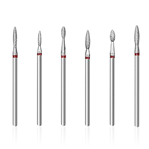 SQULIGT 6Pcs Nail Drill Bits Flame Shaped Head, 3/32'' Cuticle Clean Nail Bit for Electric Nail File Machine, Suitable for Acrylic Manicure Pedicure Cuticle Gel Polishing, Nail Salon Supply