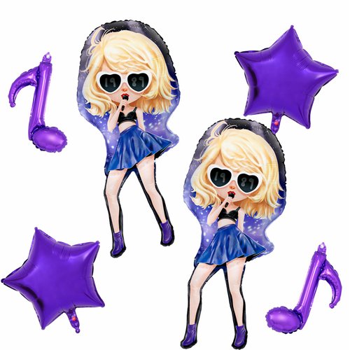 Female Vocalist Balloons Songstress Concert Birthday Party Supplies Quaver Balloons 4D Disco Balloons Purple Music Birthday Party Decorations Popular Sing girl Party Supplies for sing fans-8pcs
