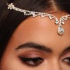 Xerling Boho Rhinestone Forehead Headpiece Head Chain Clip Crystal Pendant Hair Accessories for Festival Bridal Wedding Head Jewelry (Gold)