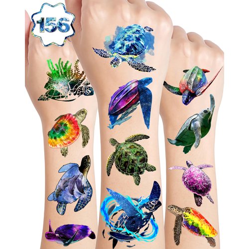 Turtle Temporary Tattoos,20 Sheets 156 Pieces Turtle Themed Tattoos Stickers Party Decoration Supplies favors Body Art for Kids Adults