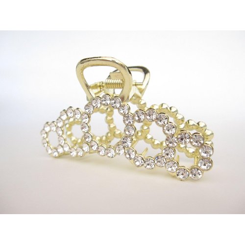 Generic Gold metal circles crystal hair claw clip bridal clip