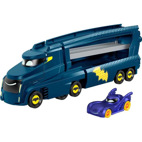 Fisher-Price DC Batwheels Toy Hauler and Car, Bat-Big Rig with Ramp and Bam The Batmobile 1:55 Scale Diecast Toy Vehicle, Ages 3+ Years