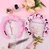 Wecoe 2pcs Skincare Headband For Washing Face Spa Makeup Face Wash Headband Cute Pink Black Cheetah Leopard Printed Puffy Sponge Bubble Headband Hair Accessories For Women Girls Kids Teens Gifts