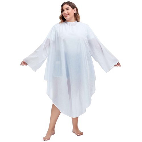 PERFEHAIR Professional Salon Client Nylon Hair Cutting Cape Gown, Barber Haircut Cape with Sleeves - White