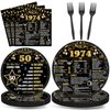 96Pcs 50th Birthday Plates and Napkins Back in 1974 Party Decorations Black Gold 50 Year Old Party Dessert Plates 1974 Birthday Tableware for 24 Guests 50th Theme Men Woman Birthday Party Supplies