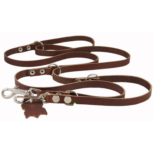 Multifunctional Leather Dog Leash, Adjustable Schutzhund 6 Way European Lead Brown 49"-94" Long, 1/2" Wide (12 mm) for Medium Dogs