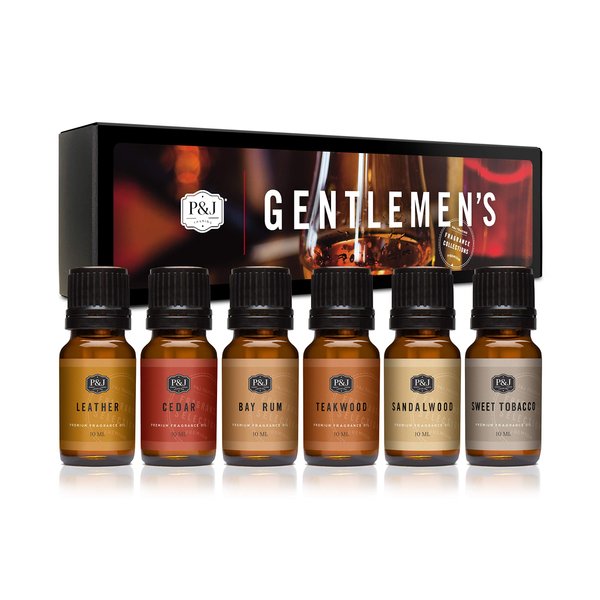 P&J Trading Fragrance Oil Gentlemen's Set | Leather, Sweet Tobacco, Teakwood, Bay Rum, Cedar, Sandalwood Candle Scents for Candle Making, Freshie Scents, Soap Making Supplies, Diffuser Oil Scents
