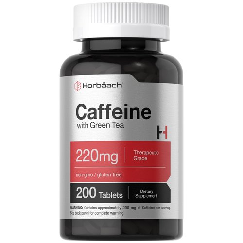 Horbäach Caffeine Pills 200mg | with Green Tea | 200 Tablets | Vegetarian, Non-GMO &amp; Gluten Free