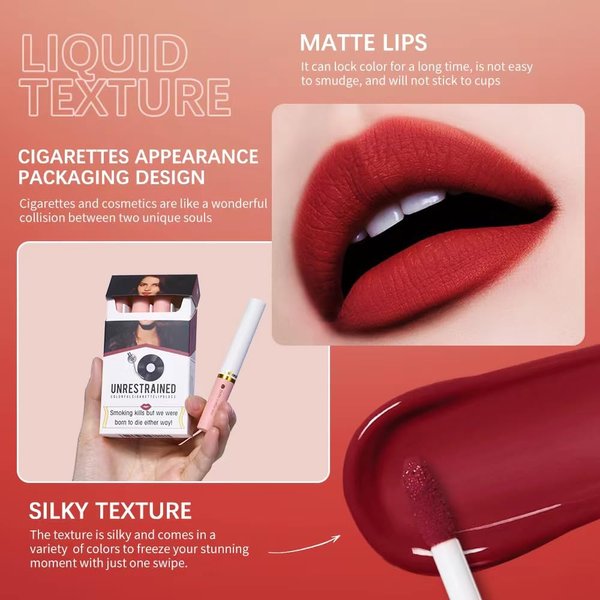 SHEEPFLY 4 Colors Matte Cigarete Lipstick Set，24-Hour Long Lasting Waterproof Matte Lipstick Tube Sexy Nude Lady Lipstick lip gloss (1#)